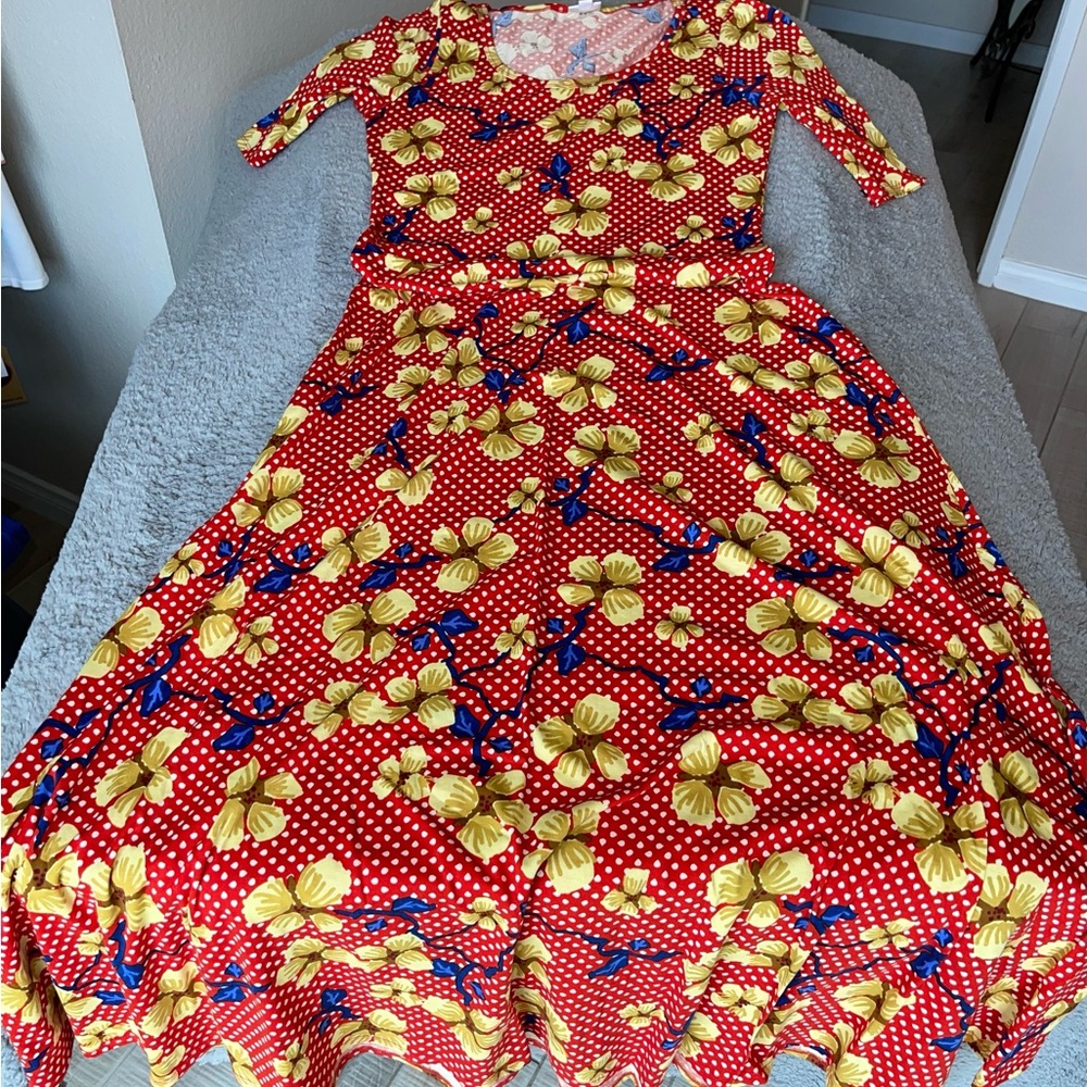 LuLaRoe Mid Sleeve Dress with Red and Yellow Floral Pattern